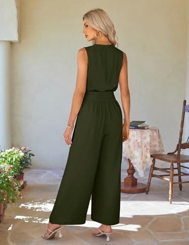 LOOKBOHO Women Jumpsuits Dressy Casual Pants Romper Summer Spring Sleeveless V Neck Vacation One Piece Outfits(AG,M) - Thumbnail 3
