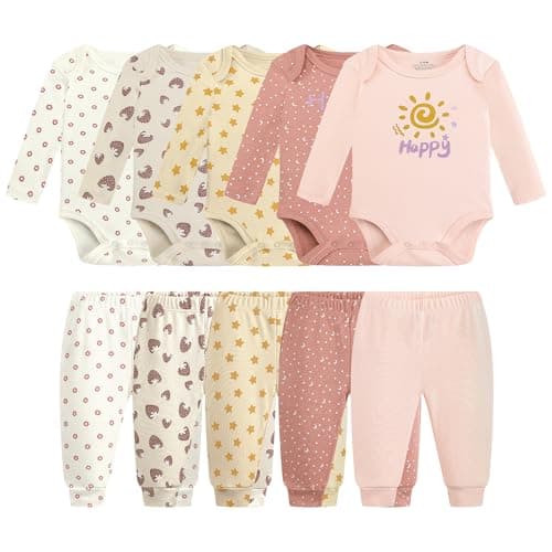 Baby Newborn Layette 10-Piece Set Cotton Bodysuits Long Sleeve Pants Sets Baby Boys Girls Toddler Unisex Baby Gift Sets Strawberry for 6 9 Months - Image 1