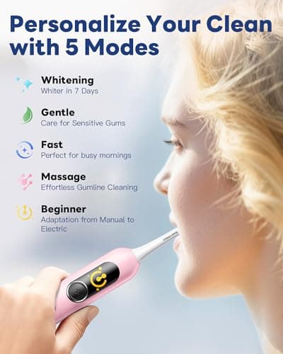 SAKYPRORAL AI Electric Toothbrush with Smart Display for Adults Kids | 150-Day Rechargeable Toothbrush, Real-Time Map |3-Min Timer, Travel Case | Teens Sonic Toothbrush Gift (G5S Pink) - Thumbnail 6