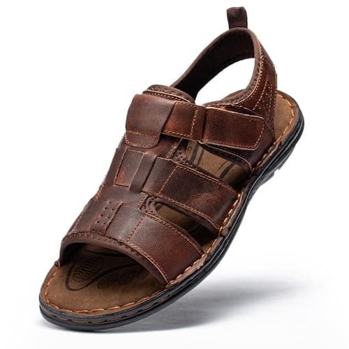 ArcBrothers Men's Premium Leather Sandals - Classic Roman Style Open Toe Sandals - Cushioned Heel, Non-Slip & Sturdy Support - Image 1