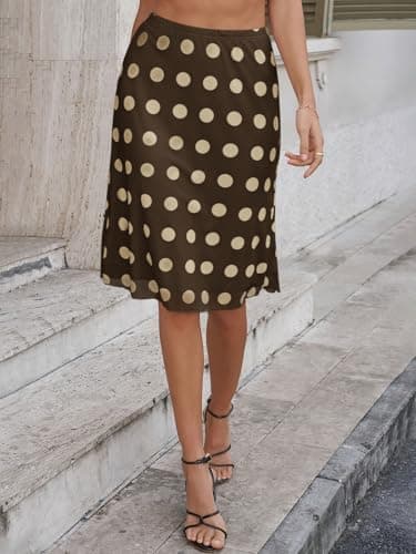 Tankaneo Womens Polka Dot Midi Skirt Summer Elastic High Waisted Skirts Sheer Mesh Going Out Vintage Flowy Skirts Brown - Thumbnail 3