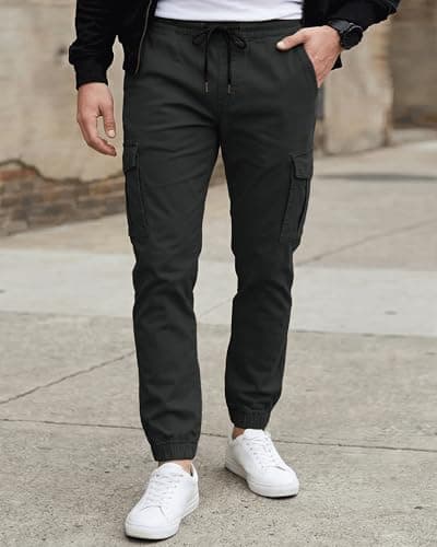 DISLANBO Mens Jogger Pants Casual Lightweight Cargo Pants Drawstring Elastic Waist Tapered Leg Pants with Pockets Black S - Thumbnail 5