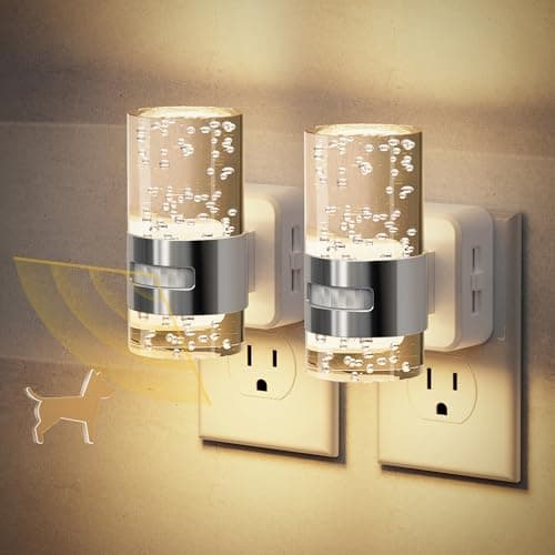 JandCase Motion Sensor Night Light, Dimmable Night Lights Plug Into Wall, 2 Pack 3000k Soft White Night-Lights With 0-100Lm Adjustable Brightness, Acrylic Plug In Nightlight For Bedroom Bathroom Decor - Image 1