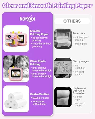 KOKODI Kids Camera Instant Print, Toddler Cameras Christmas Birthday Gifts for Girls Age 3-12, Digital Video Instant Printable Camera for Kids,Toys for Ages 5-7 Girls (Pink) - Thumbnail 4