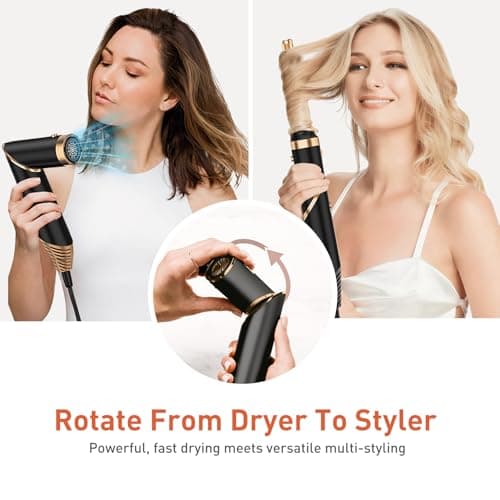 TAHSHINE Blow Dryer Brush Set,5 in 1 Hair Styler,Hair Dryer Brush Electric,Auto Wrap Curler Hair Styler,Detachable Brush Heads Comb for Straightening Automatic Curling Styling,Foldable Hair Dryer - Thumbnail 3