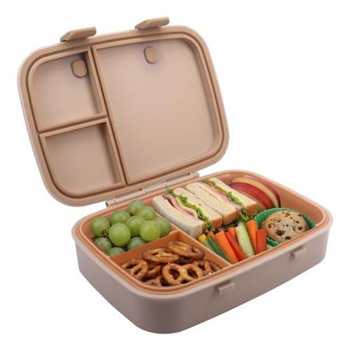 Clevakid Kids Bento Explorer Lunch Box, 3 No-Mix Compartments, Microwave & Dishwasher Safe, Lightweight with Removable Tray, for Daycare, Preschool, School (Dark Brown Toffee)