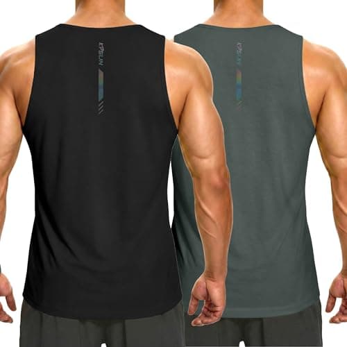 KPSUN Men's Tank Tops Quick Dry Athletic Gym Fitness Muscle Sleeveless Shirts for Beach Running Workout Casual(Black/Grey 2XL) - Image 1