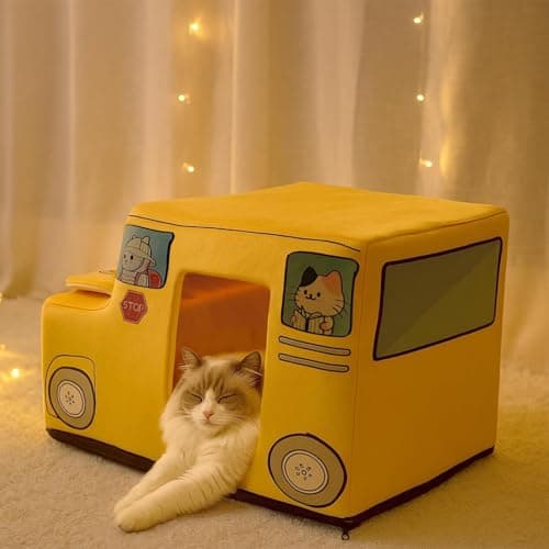 VIEFIN Cute Cat Beds Kitten Beds, Soft Small Dog Beds, Washable Pet Beds for Puppy and Kitty, Funny School Bus Cat Cave, 23 Inches - Thumbnail 6