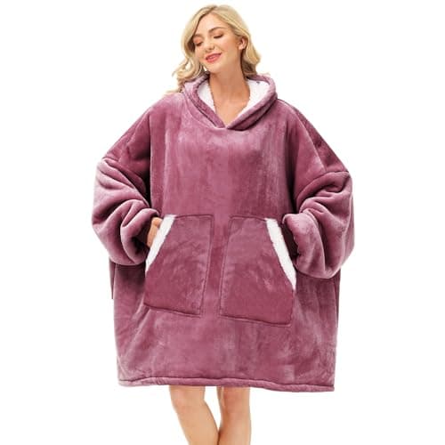 Kipswiza Oversized Wearable Blanket Sherpa Fleece Thick Warm Big Hooded Sweatshirt Blanket Hoodie Mother's Day Gifts for Adult Women Mom Girls Teenagers Men - Dark Pink - Image 1