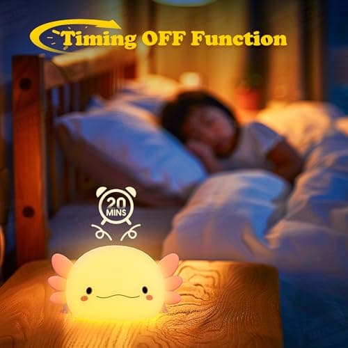 UNEEDE Axolotl Night Light for Kids, Animal Silicone Nursery Night Lamp, Rechargeable Table Lamp Bedside Lamp, Cute Room Decor Night Light for Bedroom Living Room Dining Desk Decor Gift Kawaii Toys - Thumbnail 4
