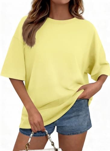 UNCLECAT Womens Oversized Short Sleeve T Shirts Summer Trendy Tops Casual Solid Crew Neck Loose Fit Basic Tees Yellow - Image 1