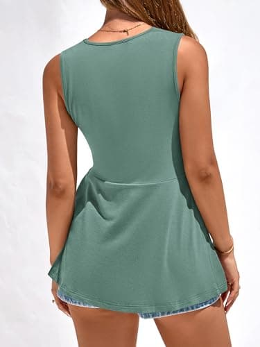 BTFBM Babydoll Tops for Women 2026 Trendy Spring Summer Outfits Twist Front V Neck Peplum Flowy Tank Tops Dressy Casual(Blue Green, Medium) - Thumbnail 4