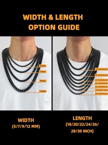 7mm Black Men's Cuban Link Chain Necklace Gift for Men 28 Inch Long Black Mens Chain Hip Hop Necklaces for Men Party Jewelry, Hypoallegenic Tranish Resistant, 28" - Thumbnail 6