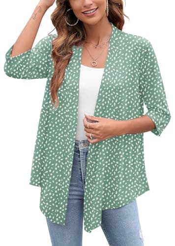Heymoments Cardigan for Women Leaves Green 3X-Large Draped Open-Front 3/4 Sleeve Lightweight Casual Soft Drape Summer Fall Kimonos Cardigans - Image 1