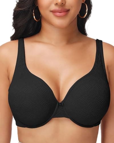 Full Coverage Underwire Minimizer Bra for Women, Wide Non-Slip Straps & Adjustable Back Closure for Comfortable All-Day Lift 36C Black - Image 1
