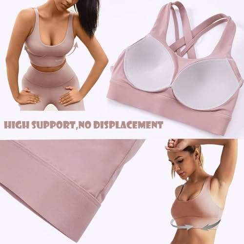 BaseTry High Impact Sports Bra for Women - Padded Seamless Support Bra for Yoga Gym Workout Fitness -High Support Running Bra (US, Alpha, XX-Large, Regular, Regular, Mocha) - Thumbnail 6