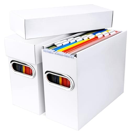 Naleyber File Organizer Box with Lid & Handle, Heavy Duty Hanging File Folder Storage Boxes for Letter Size, Portable Filing Organizer for Office, Home, Classroom, White 2 Pack - Image 1