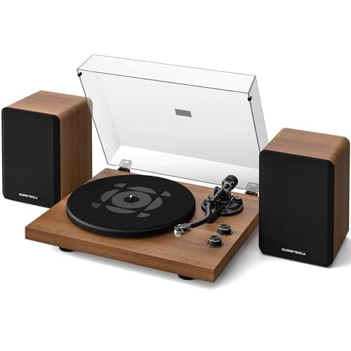 QLEARSOUL SoulBox S1 Vinyl Record Player with Stereo Speakers, Turntable with Built-in Preamp, S-Shaped Tonearm, 33/45 RPM - Walnut - Image 1