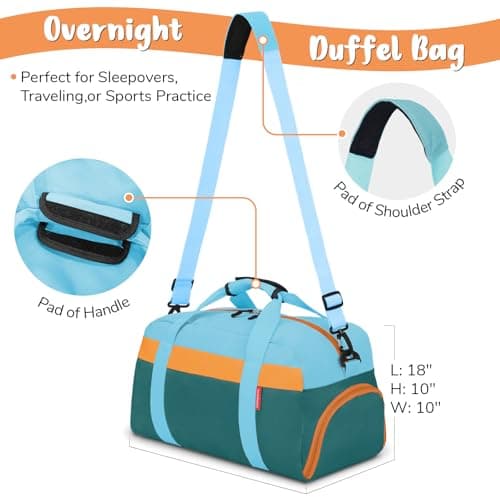 WOOMADA Travel Duffle Bag, Weekend Bag with Wet Pocket & Trolley Sleeve, Overnight Bag With Shoe Compartment, Fit for Sports Practice, Travel and Gifts(green blue) - Thumbnail 3