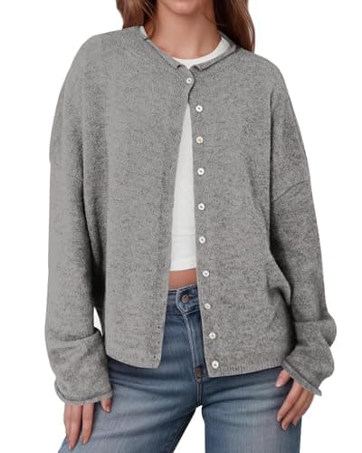 IPMQ Womens Lightweight Open Front Cardigan Sweaters Casual Long Sleeve Sweater Tops Soft Knit Outfits Fall Winter 2025 Grey - Image 1