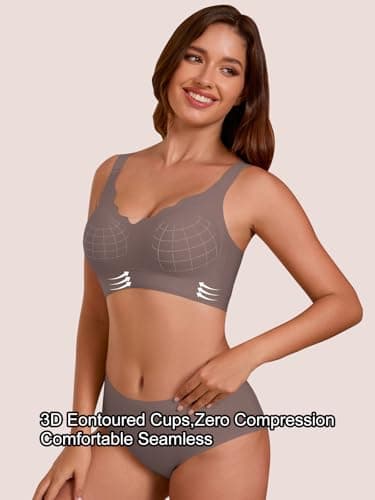 COCOMARTS Jelly Bras for Women No Underwire Seamless Push Up Scalloped Tshirt Bralettes Comfortable Wireless Everyday Bra Coffee Medium - Thumbnail 2