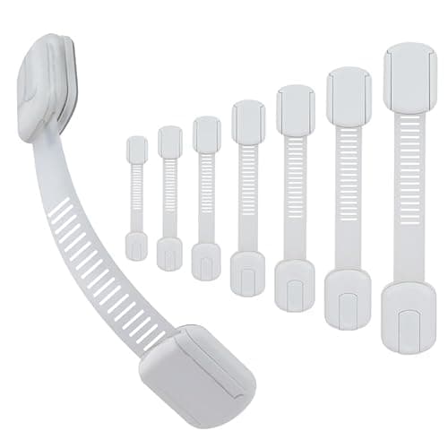 8 Pack Vkania Baby Proofing Cabinet Strap Locks - Child Safety Drawer Cupboard Oven Refrigerator Adhesive Locks - Adjustable Toilets Seat Fridge Latches - Kids Proof Kit - No Drilling - Image 1