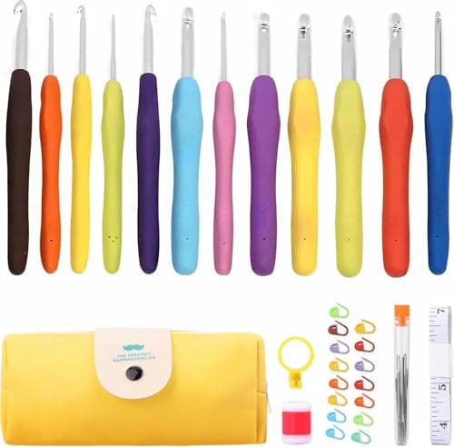 iKumar Crochet Hooks Set, 12 Sizes Crochet Needle Kit, 41 Piece Crochet Kit with Ergonomic Handles for Arthritic Hands, Knitting Needles with Yellow Storage Case - Image 1