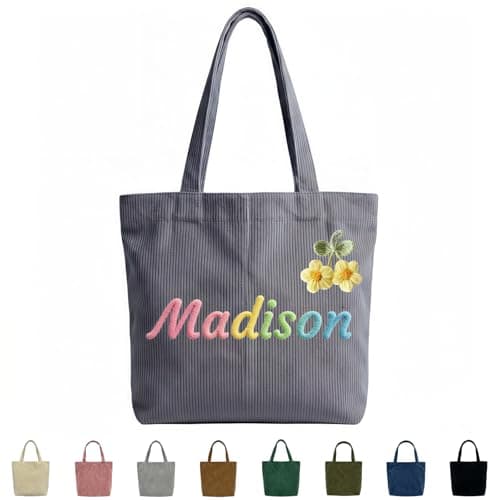Personalized corduroy handbag, casual shoulder bag with custom name/letter patterns. Durable cotton travel bag, ideal gift for bridesmaids, teachers, and for Christmas, birthdays or honeymoons. - Image 1