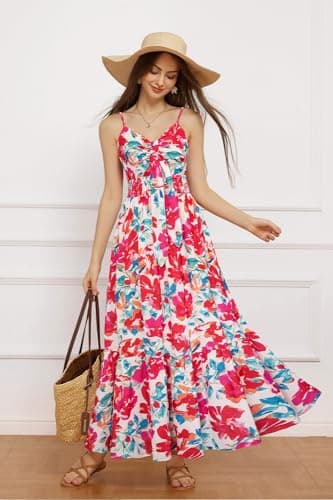 Womens Casual Floral Tie Front Sleeveless Long Evening Dress Cocktail Party Maxi Wedding Dresses - Thumbnail 5