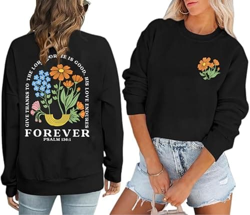 Ladicme Christian Sweatshirts for Women God Religious Pullover Casual Inspirational Long Sleeve Tops Black - Image 1