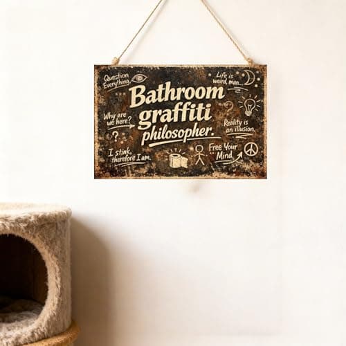 Bathroom Graffiti Philosopher Vintage Metal Tin Sign 8x12 Inch Funny Bathroom Wall Decor Retro Rustic Humor Plaque with Sarcastic Quotes for Restroom Man Cave Office Home with Pre Drilled Holes - Thumbnail 3