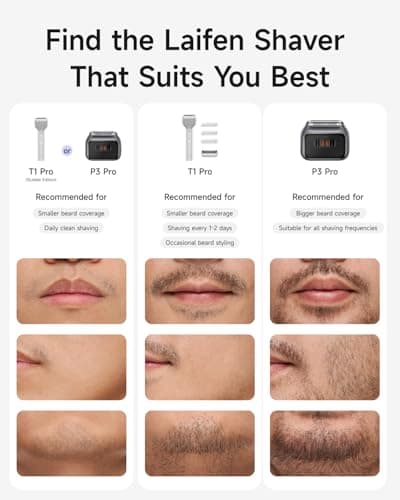 Laifen T1 Pro 1-Blade Electric Shaver, High-Speed 12,000 Cuts/Min, Long Hair Trimmer with 3 Guards, for Sparse Beard & Daily Styling, Wet & Dry, IPX7 Waterproof (Aluminum Alloy) - Thumbnail 3