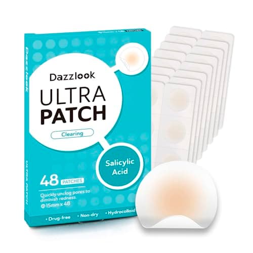 Dazzlook Ultra Pimple Patches, Large Size 15mm Invisible Hydrocolloid Patch with Salicylic Acid (48 Counts) for Covering Zits Breakouts and Blemishes - Image 1