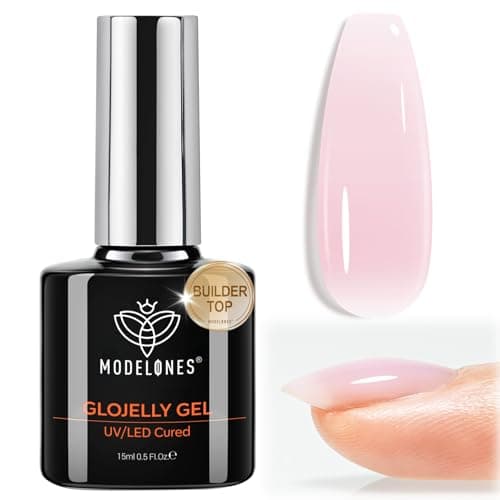 modelones Builder Nail Gel Top Coat, 15 ML No Wipe Ultra Gloss Milky Pink Gel Polish Apex Building Nails Strengthener Extension Jelly Color Nail Art Long Lasting Soak Off U V Manicure Gift for Women - Image 1