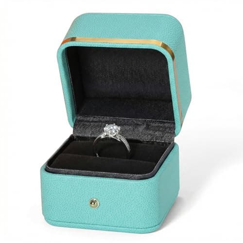 HYLYLEED Elegant Ring Box Premium Leather Engagement Ring Box Jewelry Gift Box for Wedding Proposal Velvet Interior Stud Earrings Case, Light Blue - Image 1