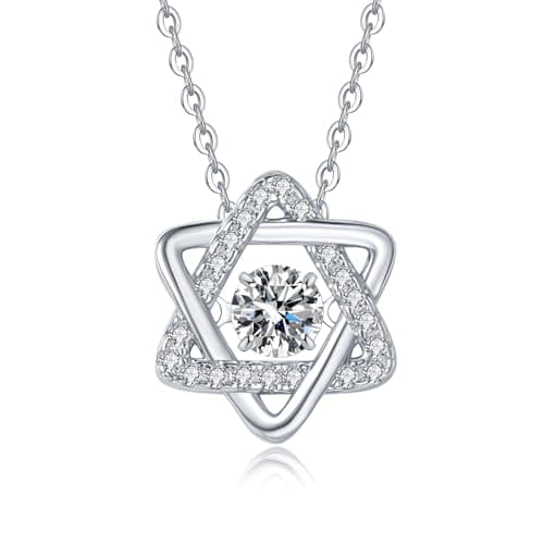 HYLYLEED Moissanite Necklace for Women 0.3 Carat Dancing Diamond Pendent for Her 925 Sterling Silver Dance Necklace for Wife Mom Anniversary Christmas Valentines, Hexagram 0.3CT - Image 1