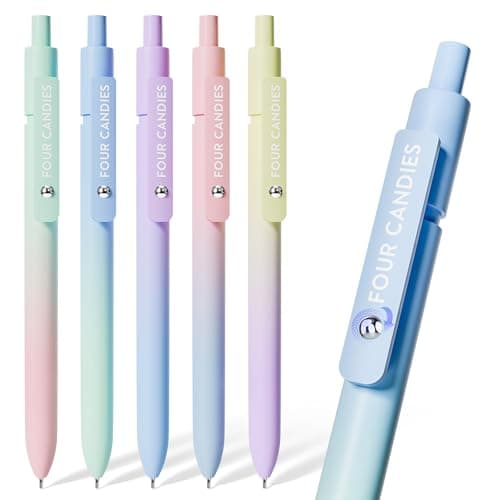 Four Candies Gel Pens, 5 Pcs 0.7mm Quick Dry Black Ink Pen Fine Point Smooth Writing Unique Pen, Office Home School Supplies Essentials Fun Pretty Cute Pens Gifts for Girl Women(Gradient) - Image 1