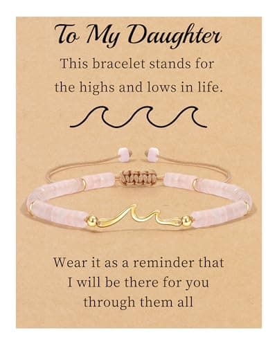 Sistble Daughter Gifts from Mom, Christmas Gifts for Daughter Stocking Stuffers Birthday Gifts from Mom To My Bracelet Jasper Pink Crystal Bracelets for Women Braided Jewelry - Image 1
