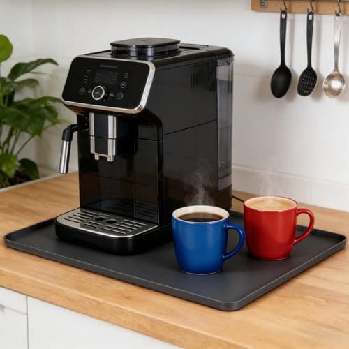 LTHCCOU Silicone Coffee Mat for Countertop 24" x 16" x 0.8" Leak-Proof Under Coffee Maker Mat with Raised Edges for Dish Drying Espresso Machine Bar Station Accessories, Black - Image 1