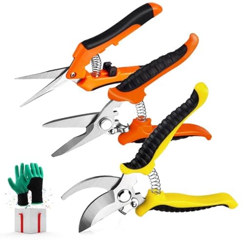 3 Pack Garden Pruning Shears Stainless Steel Blades Handheld Pruners Set with Gardening Gloves - Image 1