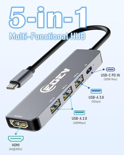 5 in 1 USB C Hub Multi-Port Adapter USB A 3.0 5Gbps Data Ports, 2X USB A 2.0 with PD 100W Charging, Type-C to HDMI Adapter 4K@30Hz Data Ports for PC, Desktop, Mac Book Air pro Dell and More (Silver) - Thumbnail 2