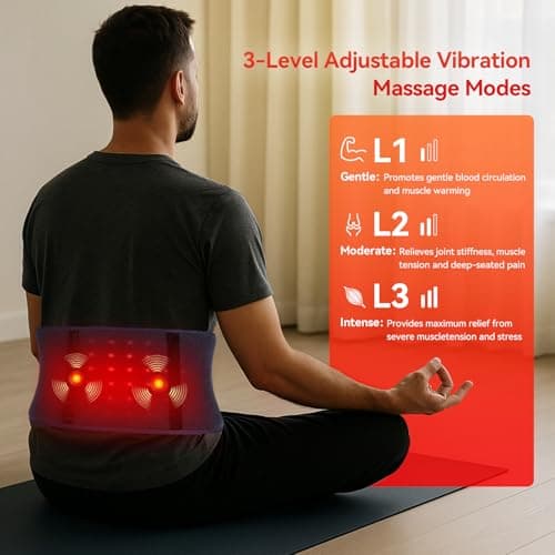 Red Light Therapy Belt for Back & Abdomen, 5000mAh Cordless Infrared Waist Wrap with Pulse/3-Mode Vibration Massage – Pain Relief, Muscle Relaxation & Circulation Boost, Ideal Gift for Mom & Dad - Thumbnail 3