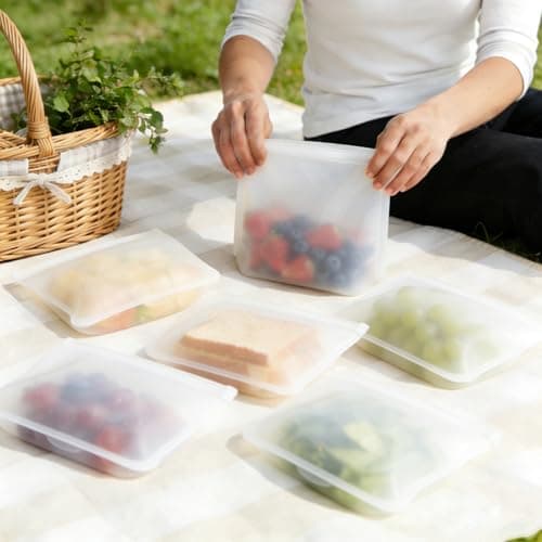 UOEPOWA silicone reusable storage bag, 4-Pack - Leak-Proof, Refrigerator & Microwave Safe, Dishwasher Safe, BPA-Free, Ideal for Lunches, Snacks, and Travel - Thumbnail 4