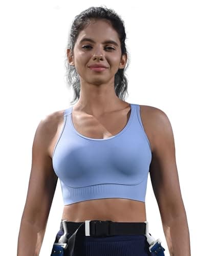 Cordaw Women's High Support Sports Bra, Adjustable Straps & Molded Cups, Racerback Workout Top Blue S - Image 1