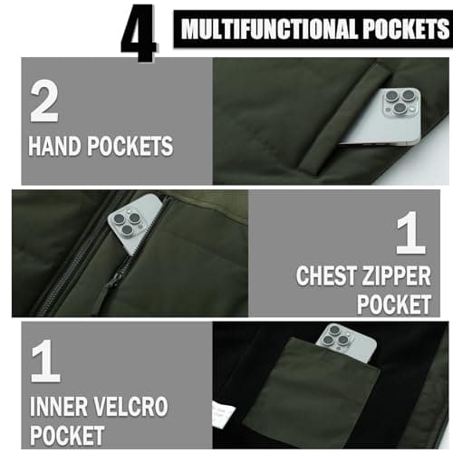 Msmsse Men's Full Zip Fleece Vest Outerwear with Pockets Windproof Lightweight Winter Vest for Men Army Green L - Thumbnail 4