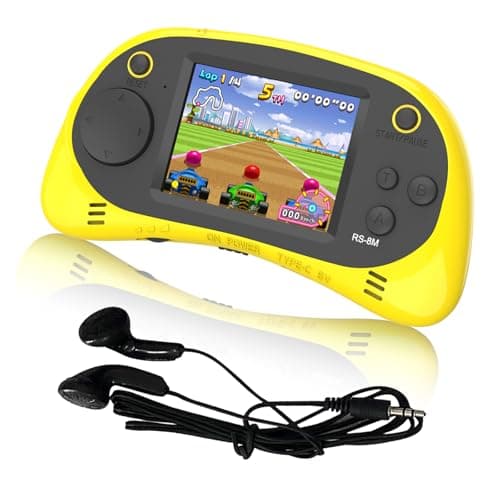 EASEGMER 16 Bit Kids Handheld Games Built-in 220 HD Video Games, 2.5 Inch Portable Game Player with Headphones - Best Travel Electronic Toys for Kids Age 3-10 Years Old Children (Yellow) - Image 1