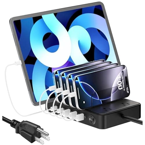 85W Charging Station for Multiple Devices,7 Port USB Charger Stations with 2 AC, 2 USB C, 3 USB A,Family Multi-Device Organizer Charging Dock -Designed for iPhone iPad Android Cell Phone Tablet,Black - Image 1