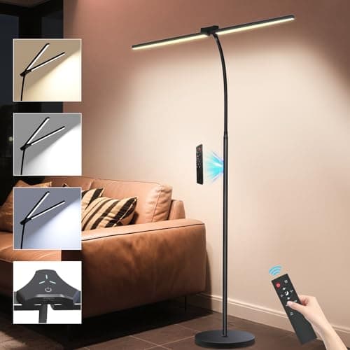 StarMoitic 24W/2400LM Dual Head LED Floor Lamp for Office, Ultra Bright Reading Standing Task Lamp, Adjustable Panels with Remote, No Glare Puzzle Light for Tattoo, Piano, Sewing, Lash, Craft - Image 1