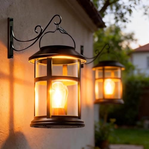 GARPAR Solar Lanterns Outdoor Waterproof with Wall Mount Kit, Upgraded Brighter Hanging Solar Lights for Outside, Auto On/Off Solar Powered Lantern for Garden Yard Patio Porch Decor, Gift for Mom - Image 1