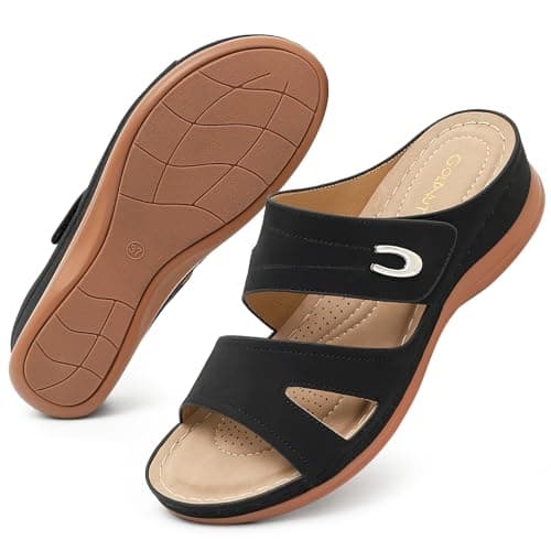 Goldnut Black Wedge Sandals for Women Dressy, Slip On Womens Slide Comfortable Walking Platform Sandals Summer Size 8 - Image 1